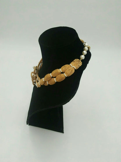 Vintage 1960's Gold Tone Mesh and Faux Pearl Jewelry Set