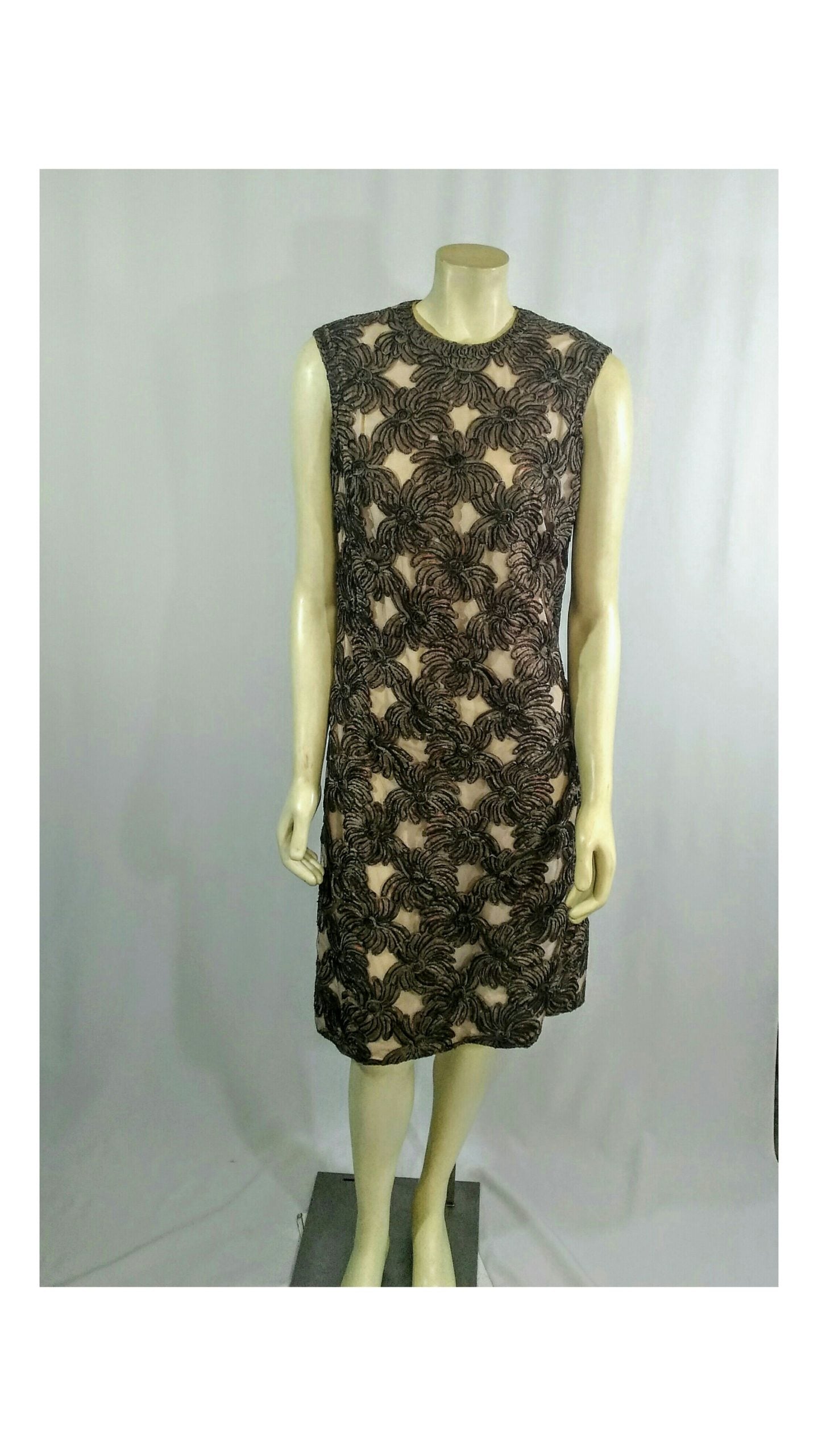 Vintage 1960's Ribbon Dress and Matching Jacket w/ Mink Fur Cuffs