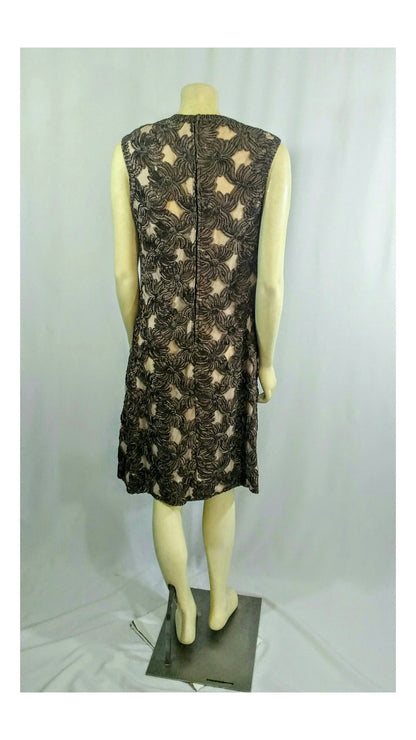 Vintage 1960's Ribbon Dress and Matching Jacket w/ Mink Fur Cuffs
