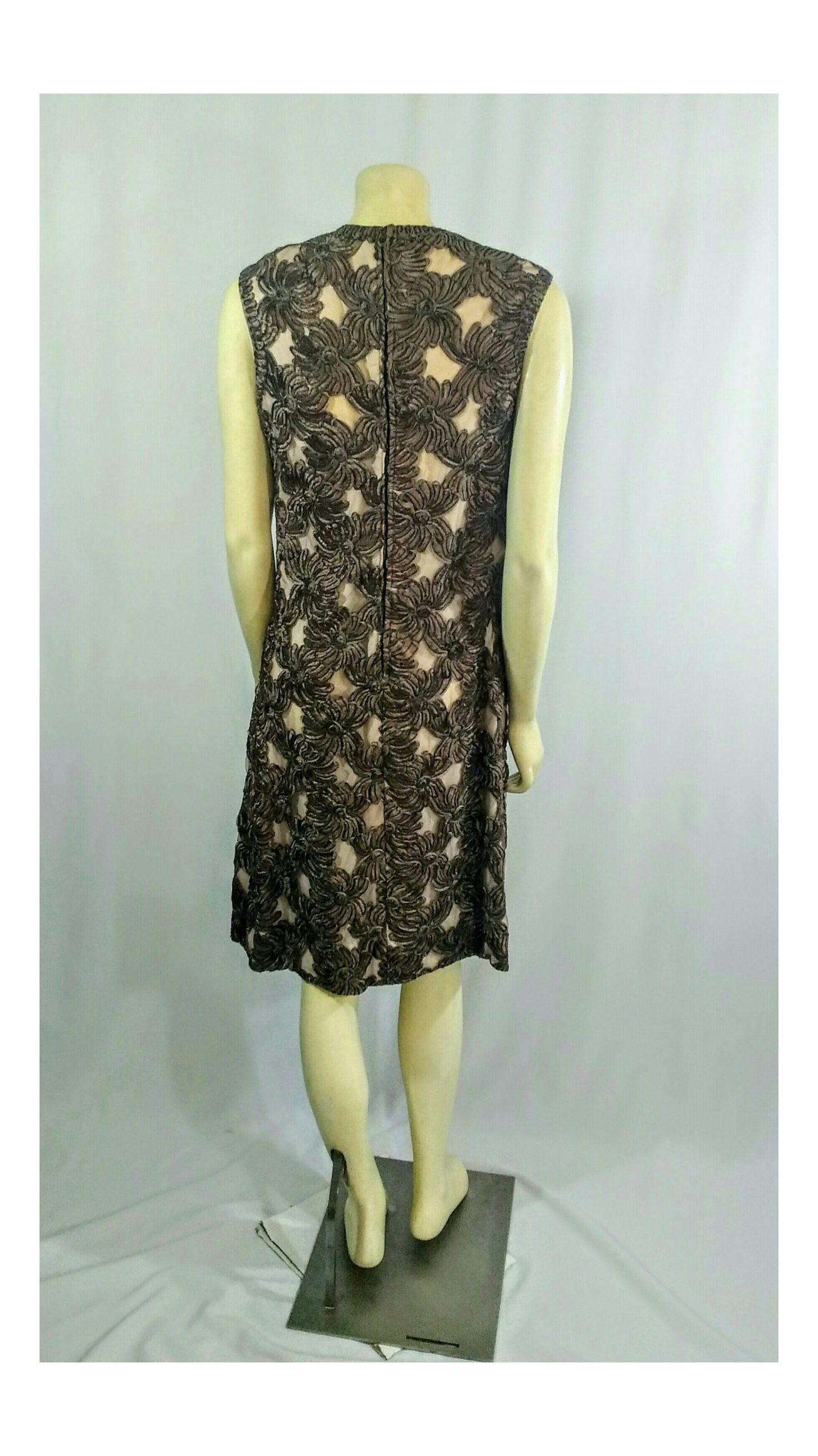 Vintage 1960's Ribbon Dress and Matching Jacket w/ Mink Fur Cuffs