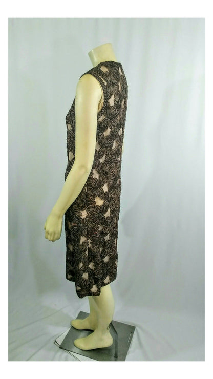 Vintage 1960's Ribbon Dress and Matching Jacket w/ Mink Fur Cuffs