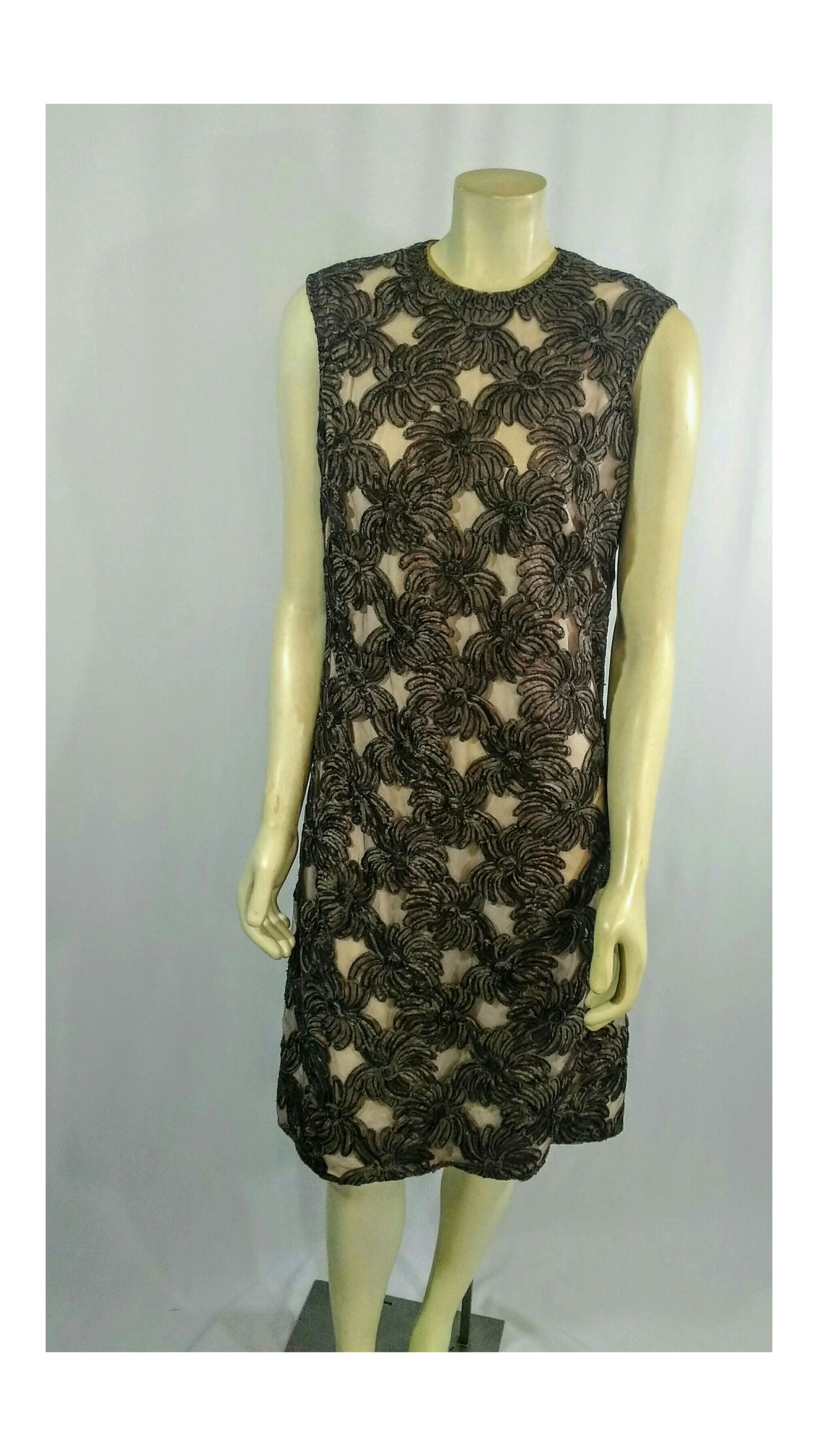 Vintage 1960's Ribbon Dress and Matching Jacket w/ Mink Fur Cuffs