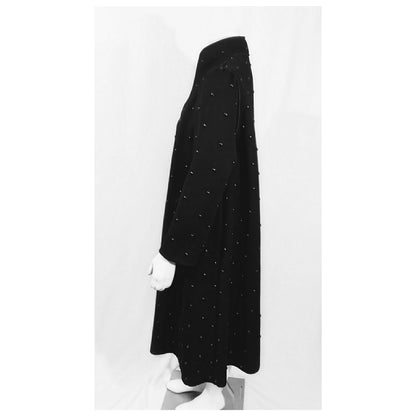 Vintage 1970s Rare Studded Black Wool Coat by Mrs. H. Winter; with Matching Suede Scarf