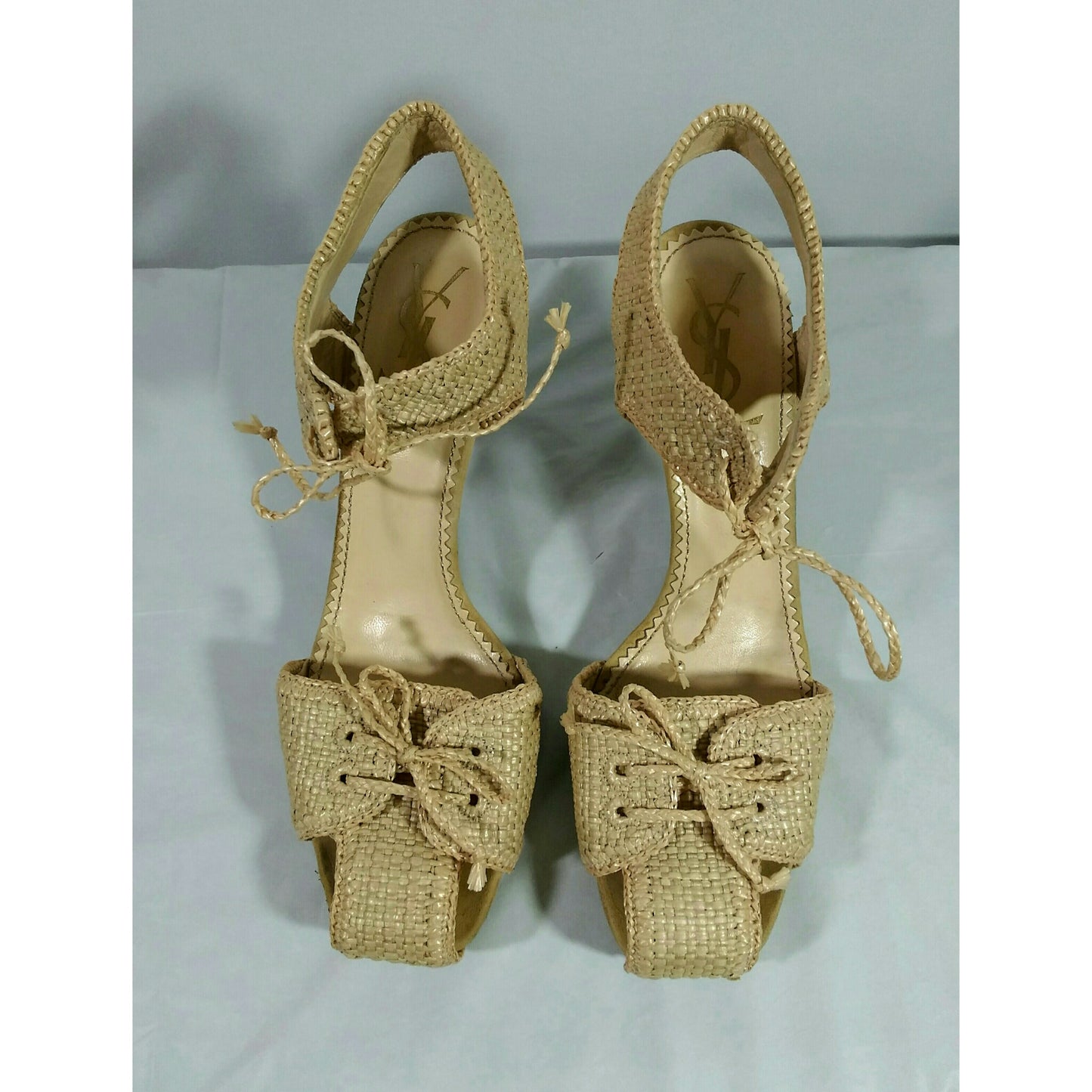 Vintage 1990's Yves Saint Laurent Tan Raffia Espadrille Heels  US 11; Italy 41; France 42; Japan 28