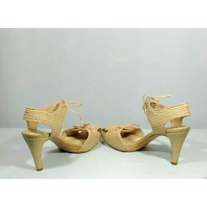 Vintage 1990's Yves Saint Laurent Tan Raffia Espadrille Heels  US 11; Italy 41; France 42; Japan 28