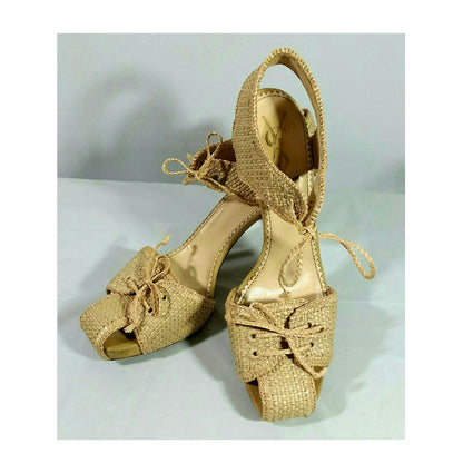 Vintage 1990's Yves Saint Laurent Tan Raffia Espadrille Heels  US 11; Italy 41; France 42; Japan 28