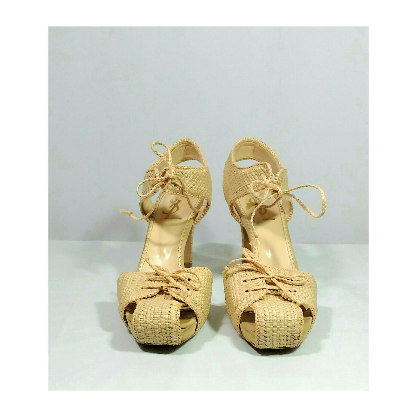 Vintage 1990's Yves Saint Laurent Tan Raffia Espadrille Heels  US 11; Italy 41; France 42; Japan 28