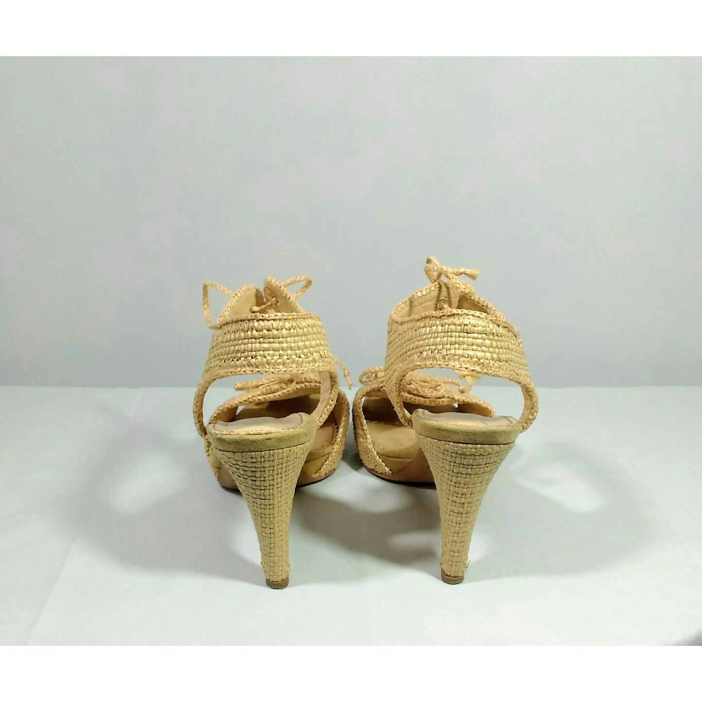 Vintage 1990's Yves Saint Laurent Tan Raffia Espadrille Heels  US 11; Italy 41; France 42; Japan 28