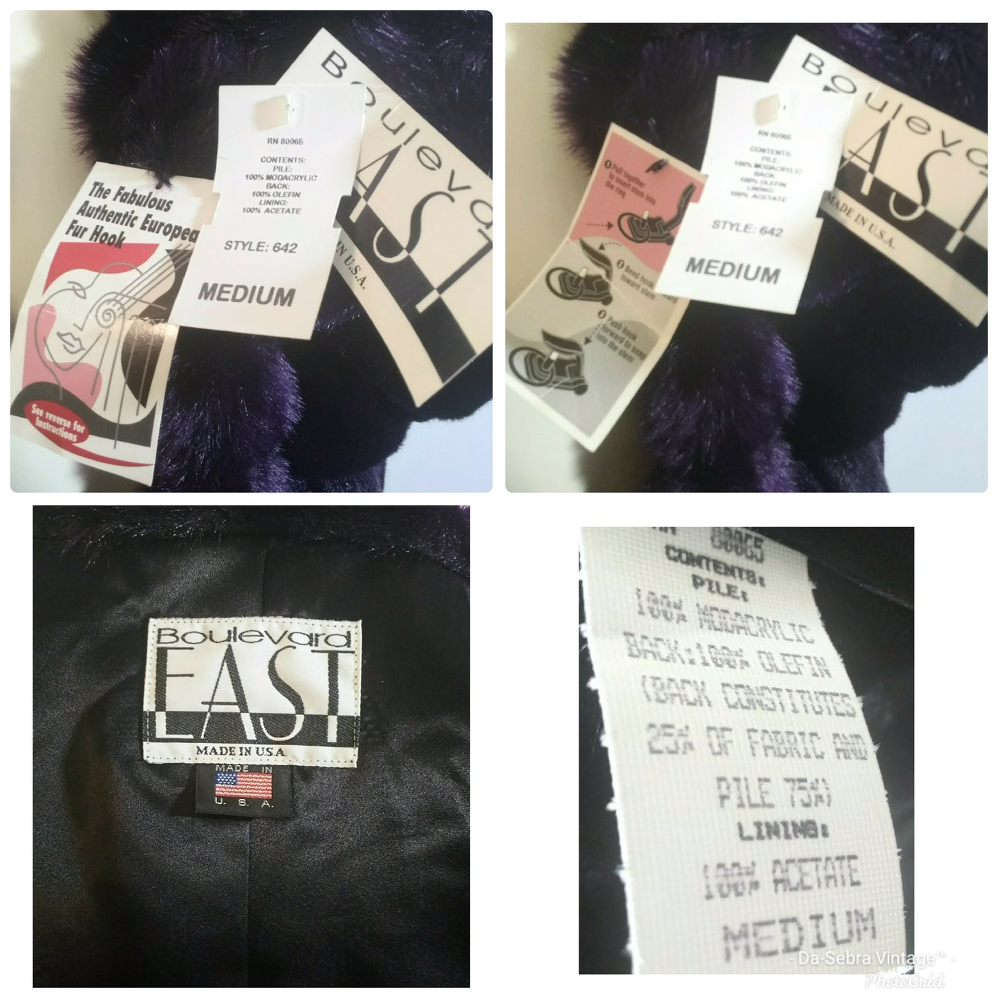 Vintage 1980s Boulevard East Purple Faux Fur Coat "NWT"