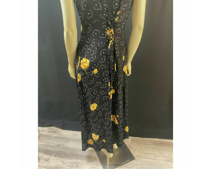 Vintage late 1980s Dress by Starina made in Nepal; Black, Yellow, Orange & White