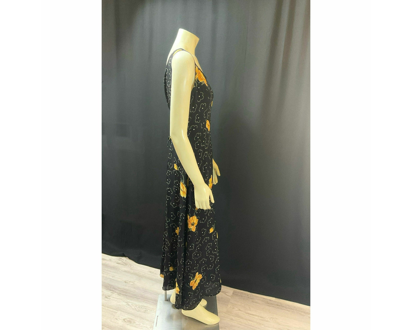 Vintage late 1980s Dress by Starina made in Nepal; Black, Yellow, Orange & White