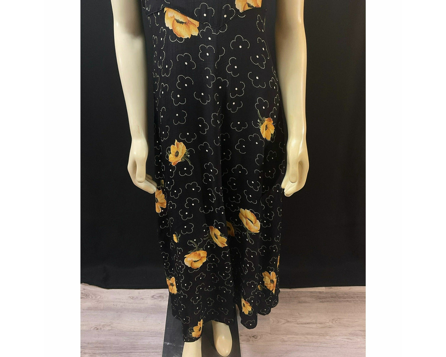 Vintage late 1980s Dress by Starina made in Nepal; Black, Yellow, Orange & White