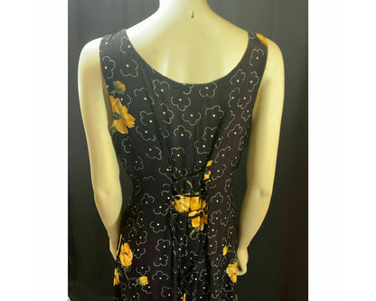 Vintage late 1980s Dress by Starina made in Nepal; Black, Yellow, Orange & White