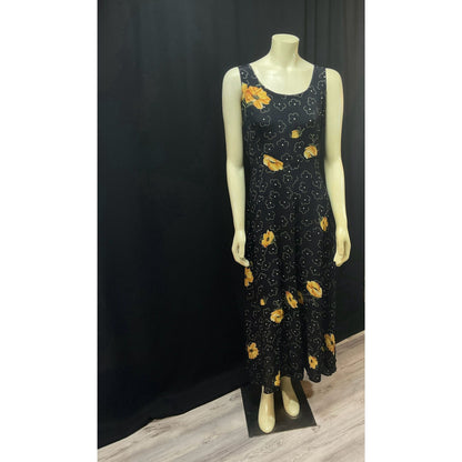 Vintage late 1980s Dress by Starina made in Nepal; Black, Yellow, Orange & White