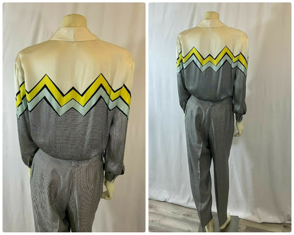 Vintage 1980s Escada Designer Margaretha Ley Silk & Silk Wool Pant Set