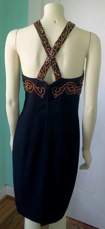 Vintage 1980's Lillie Rubin Couture Black Sequins & Copper Bead Dress