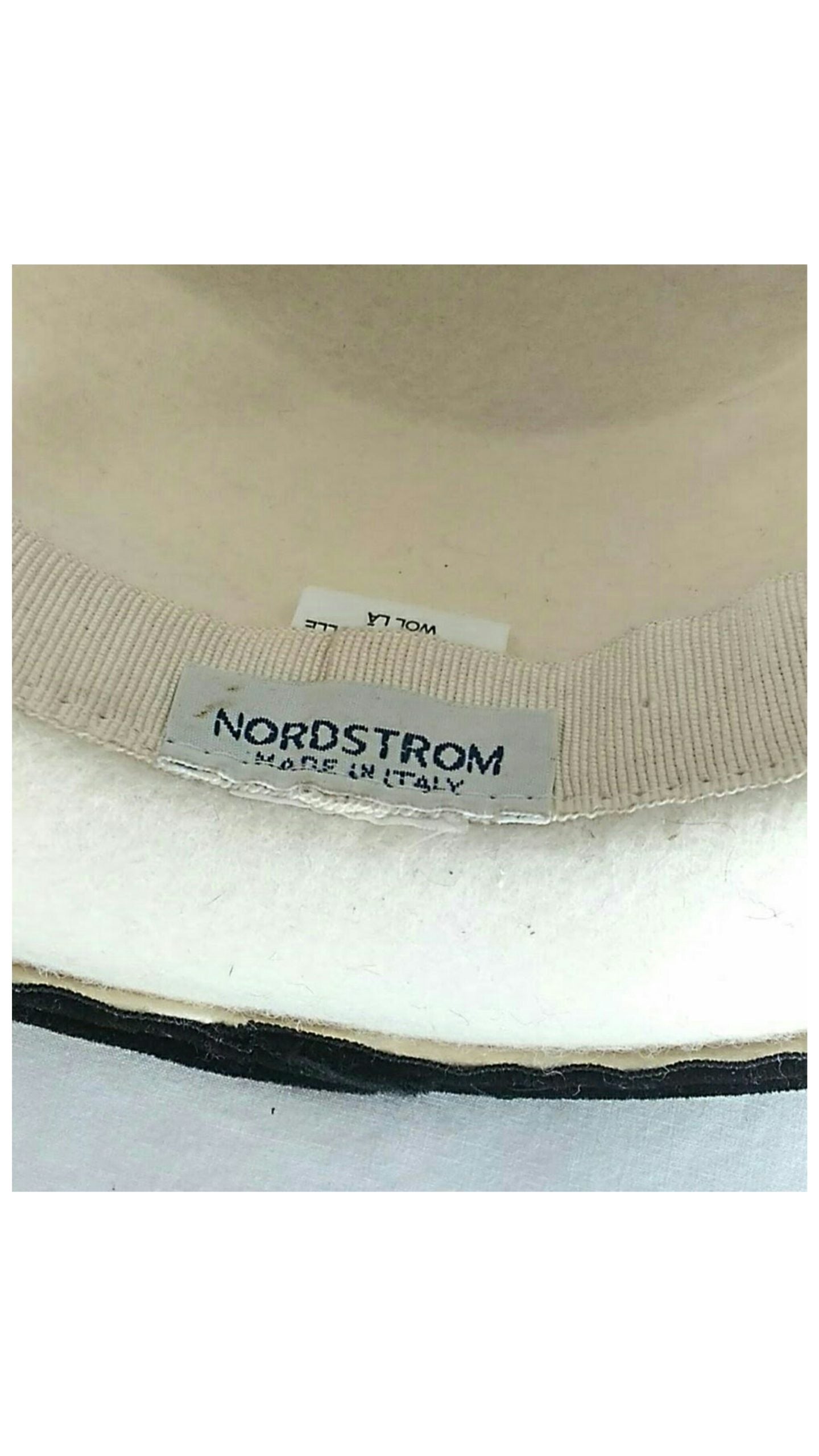 Vintage 1980's Italian made Hat; Winter White Wool and Black Velvet Hat for Nordstrom