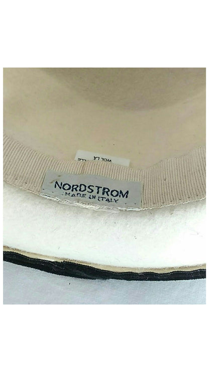 Vintage 1980's Italian made Hat; Winter White Wool and Black Velvet Hat for Nordstrom