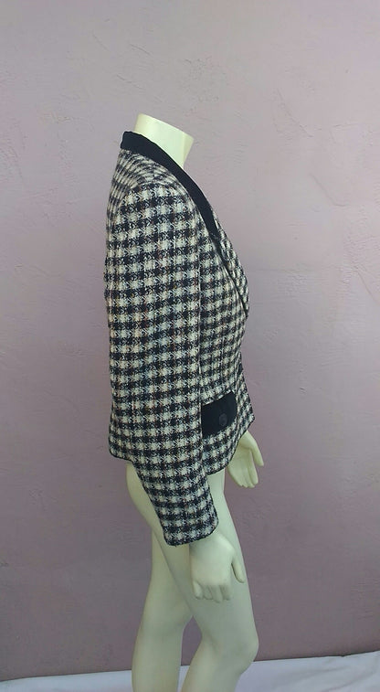 Vintage 1980's Tailored Tweed & Velvet Cropped Blazer/Jacket by Designer Alfred Sung