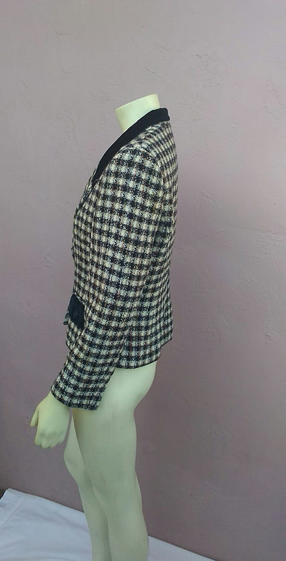 Vintage 1980's Tailored Tweed & Velvet Cropped Blazer/Jacket by Designer Alfred Sung