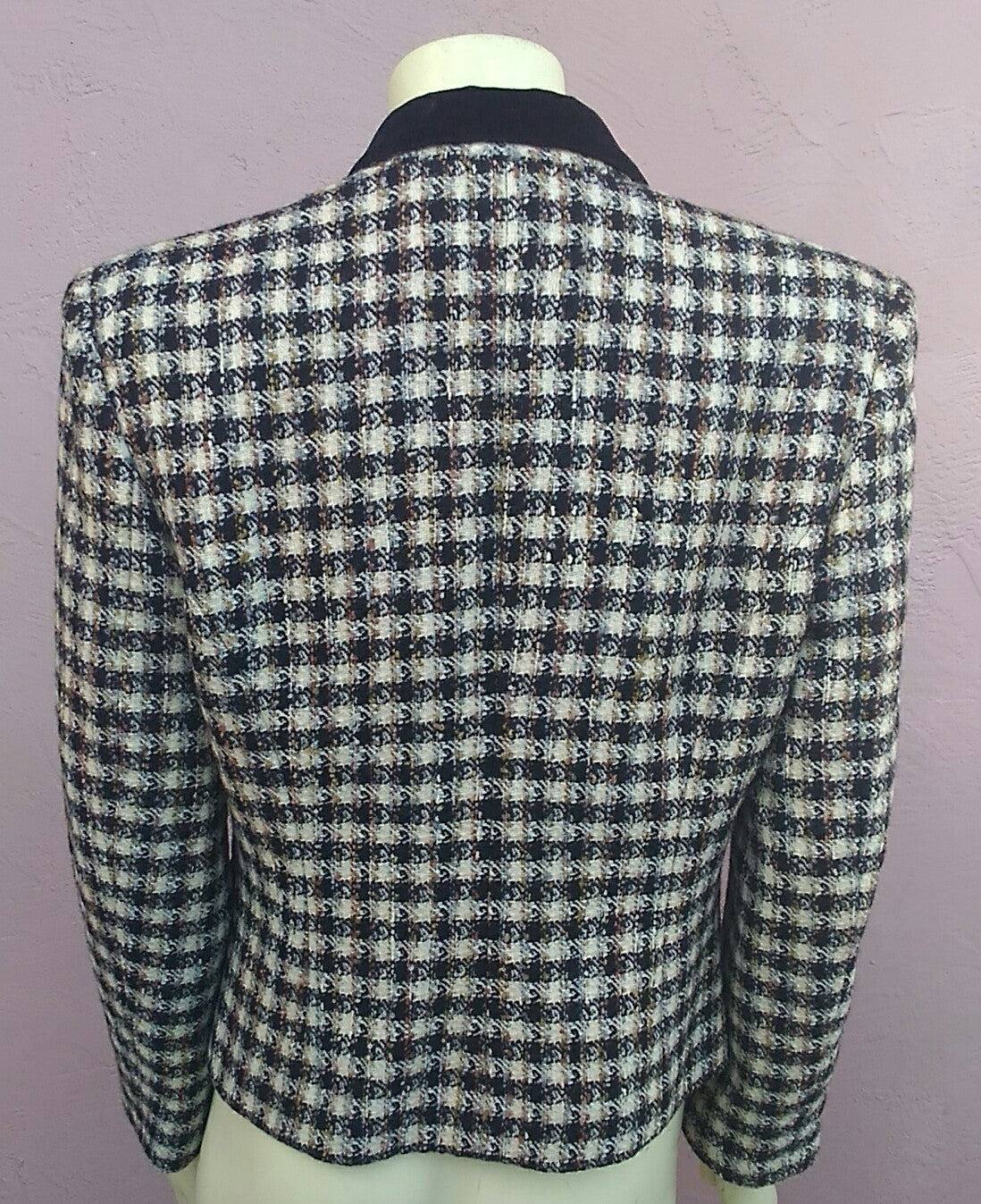 Vintage 1980's Tailored Tweed & Velvet Cropped Blazer/Jacket by Designer Alfred Sung