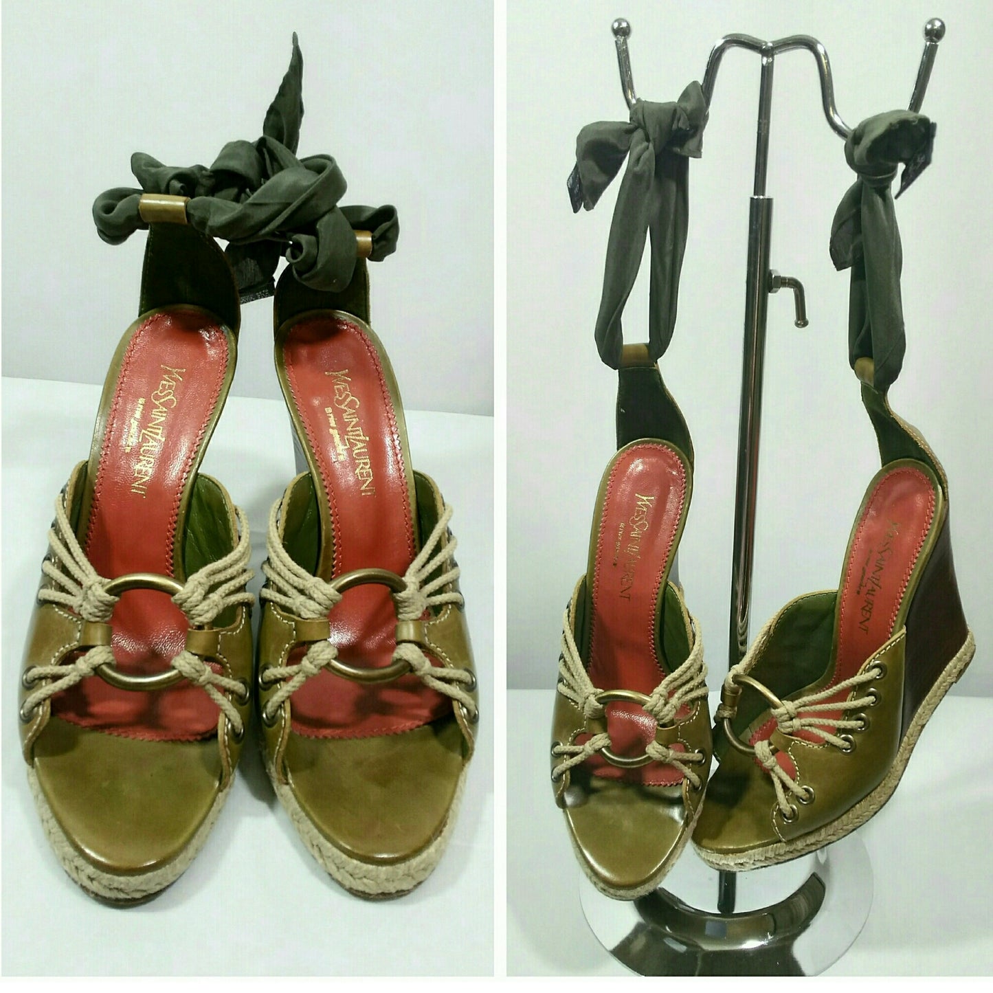 Vintage 1980's Yves Saint Laurent Rive Gauche Wedge Sandals; Size Italy 37 / US 7 /UK 5