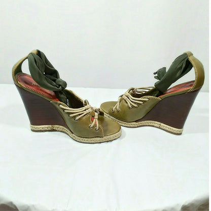 Vintage 1980's Yves Saint Laurent Rive Gauche Wedge Sandals; Size Italy 37 / US 7 /UK 5