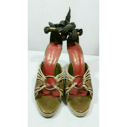 Vintage 1980's Yves Saint Laurent Rive Gauche Wedge Sandals; Size Italy 37 / US 7 /UK 5