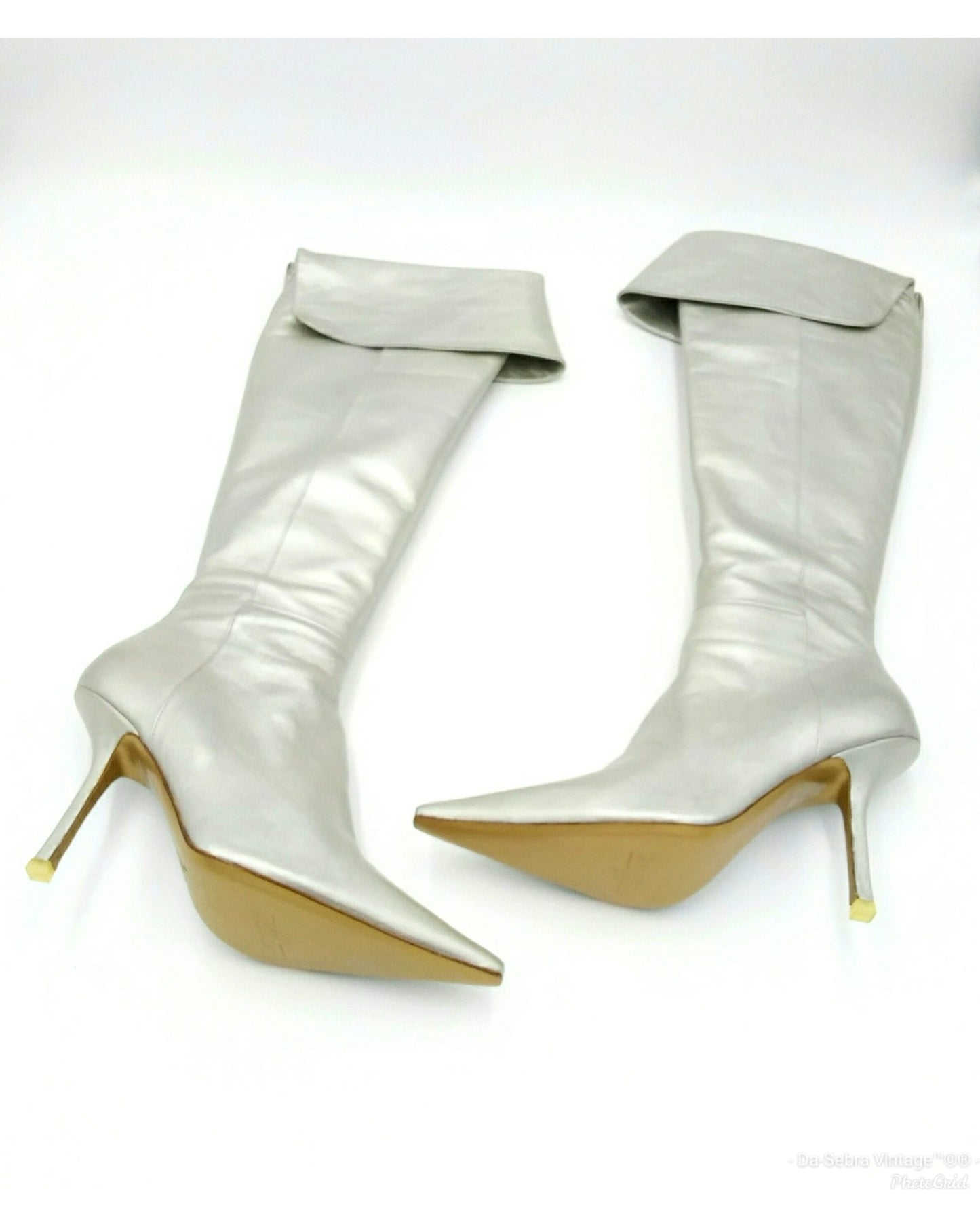 Vintage 1990s Michel Perry Silver Over the Knee Leather Boots