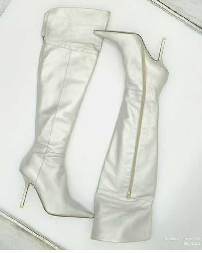 Vintage 1990s Michel Perry Silver Over the Knee Leather Boots