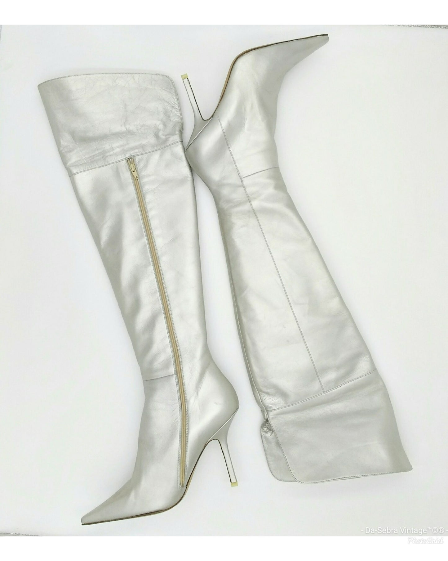 Vintage 1990s Michel Perry Silver Over the Knee Leather Boots