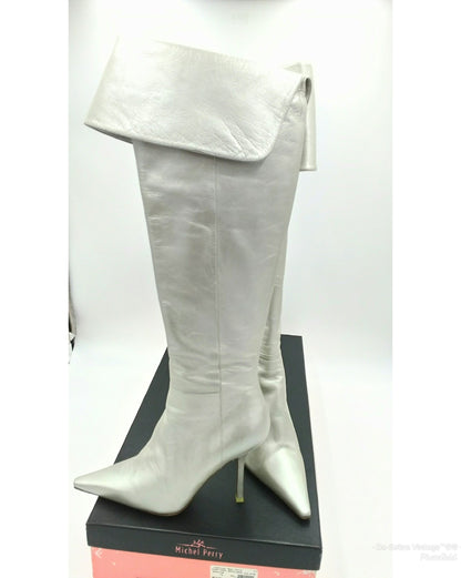 Vintage 1990s Michel Perry Silver Over the Knee Leather Boots