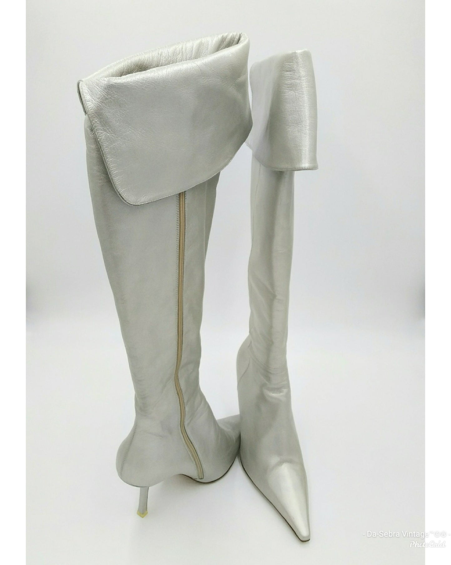 Vintage 1990s Michel Perry Silver Over the Knee Leather Boots