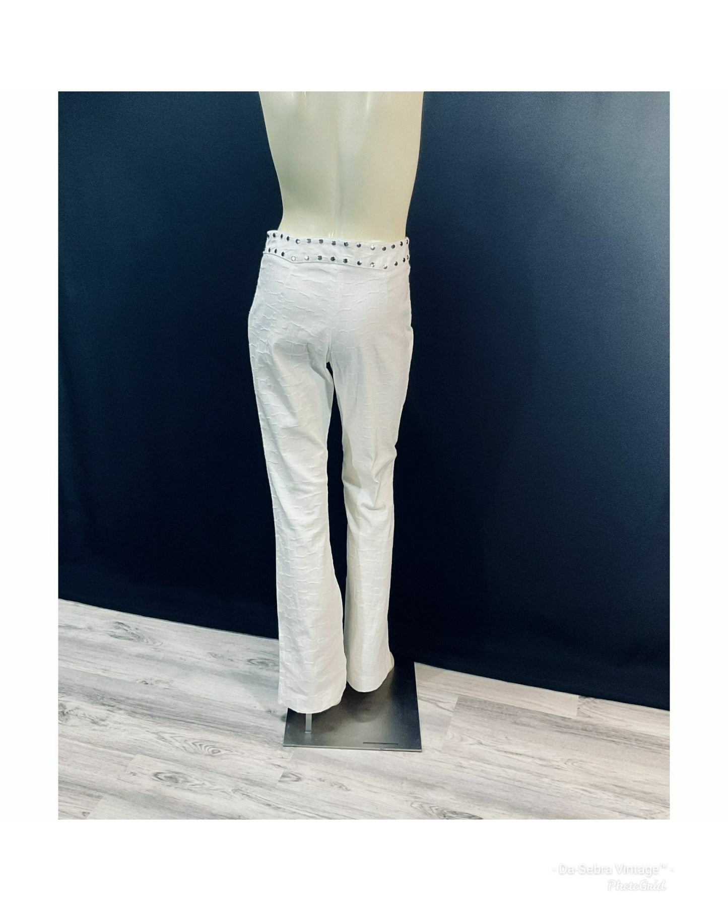 Vintage "Rare" 1990s Designer Alberto Makali; Stunning White Silver-Tone Stud Pant Suit