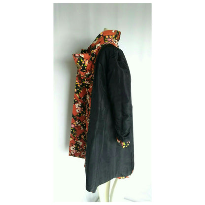 Vintage 1960s Red Floral Patchwork Chevron Belted Swing Coat