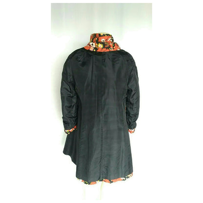 Vintage 1960s Red Floral Patchwork Chevron Belted Swing Coat