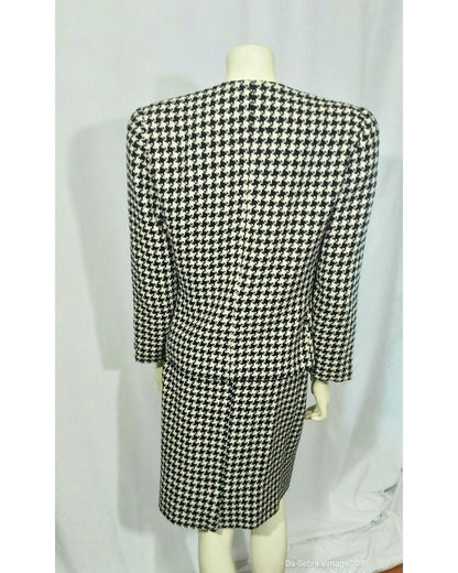 Vintage 1980s  Bill Blass Hounds-tooth Knit Double-Breasted Skirt Suit