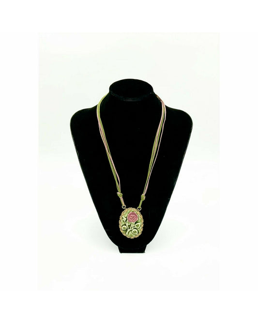 VintageRareMiriamHaskell1970sSignedCeramicRosePendant