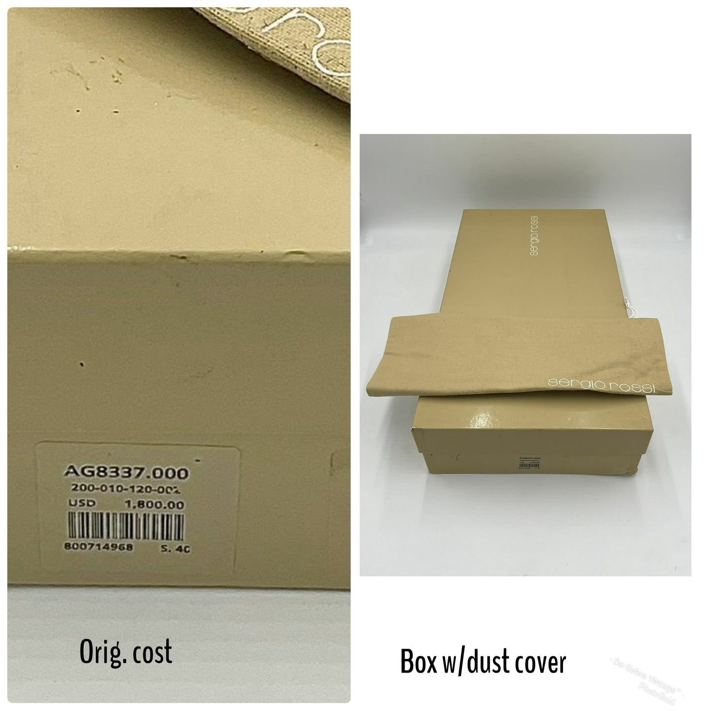 Beige cardboard box with a label and dust cover on a white background