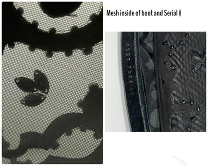 Y2K Sergio Rossi Crystal Embellished Black Suede & Crystal Mesh Knee High Boots