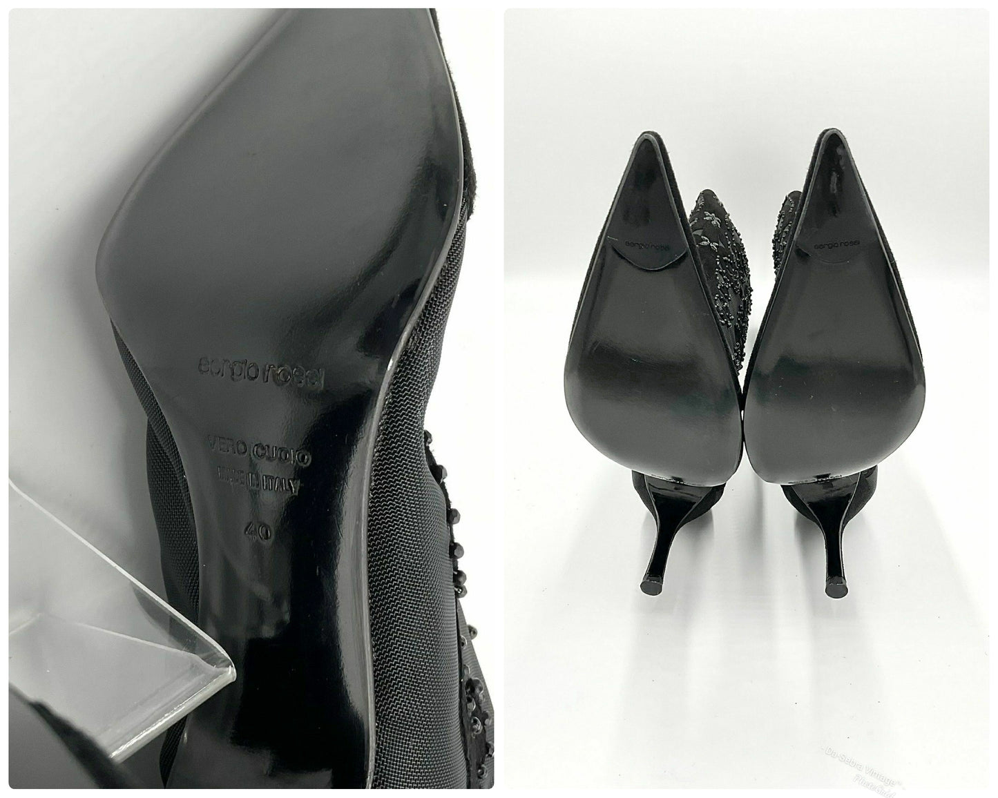 Y2K Sergio Rossi Crystal Embellished Black Suede & Crystal Mesh Knee High Boots