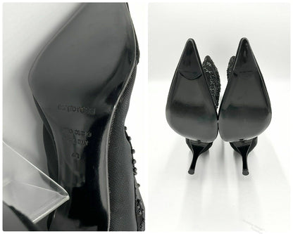 Y2K Sergio Rossi Crystal Embellished Black Suede & Crystal Mesh Knee High Boots