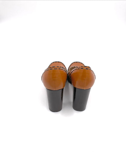 Vintage Louis Vuitton Leather Pumps / Camel & Brown Checkered Block Heels / Mid-2000s Designer Shoes with Original Box