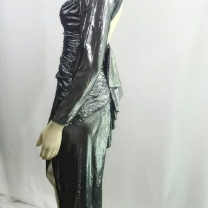 1980s-B.B.-Collections-Ruched-Silver-Metallic-Cocktail-Dress
