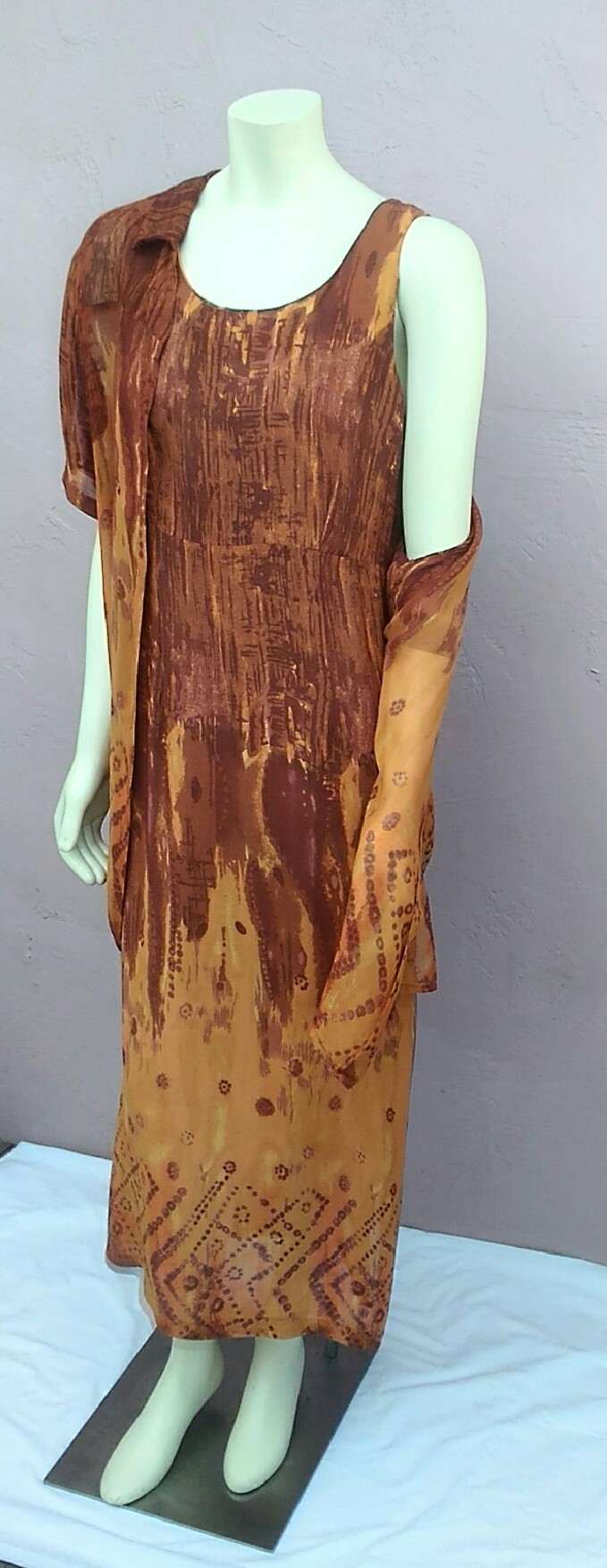Vintage 1990's Gorgeous Burnt Orange,Rust and Orange, Dress and Cover Jacket Set, by Megan Lee