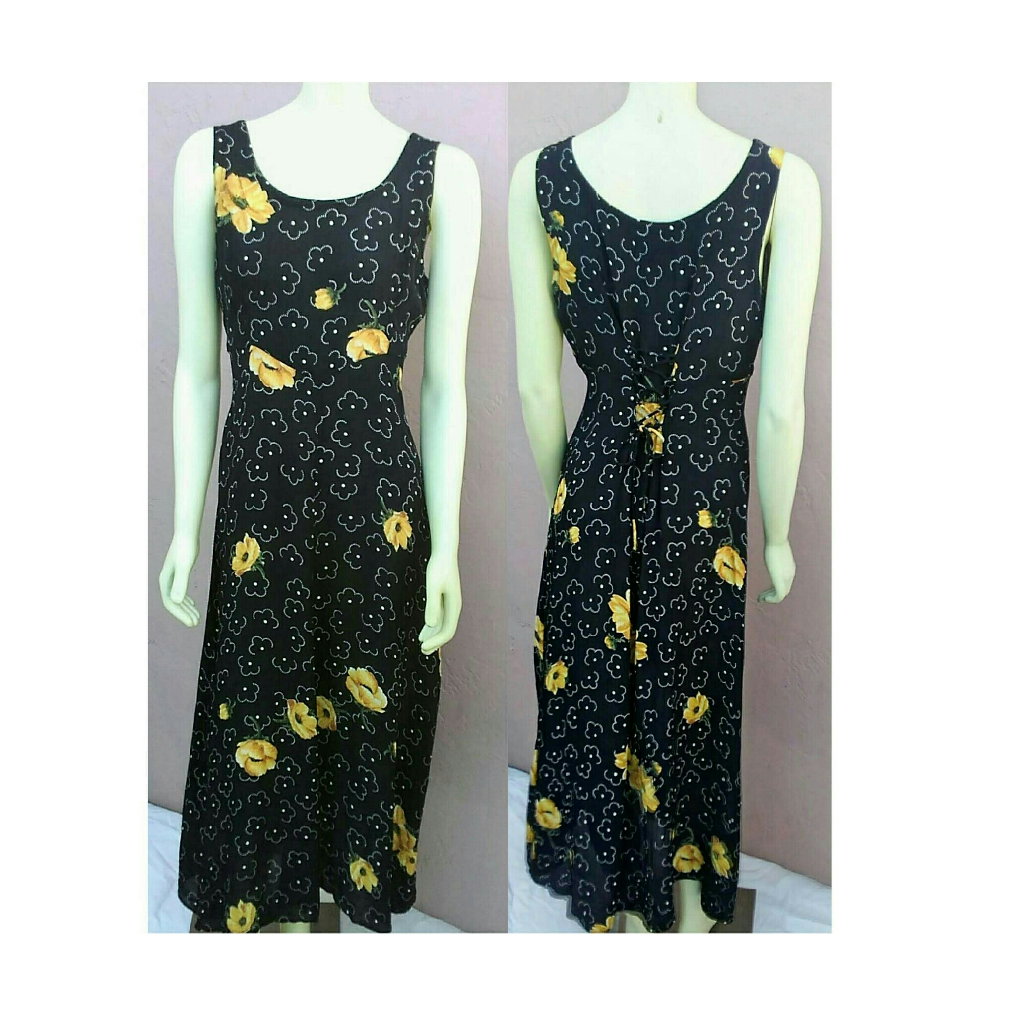 Vintage 1980’s Dress by Starina in Black, Yellow & White