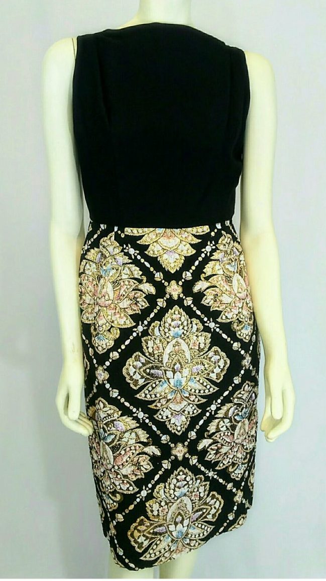 Vintage 50's/60's Rare, Stunning  Black Crepe and Brocade Lame Cocktail Sheath Dress by Jay Herbert of California; 50's Lame Brocade Dress