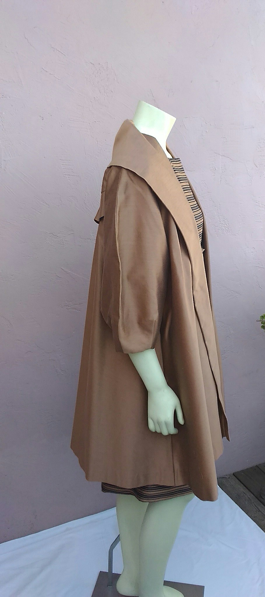 Vintage 1960's Couture, Silk Cocktail Dress w/Swing Jacket in Bronze and Black