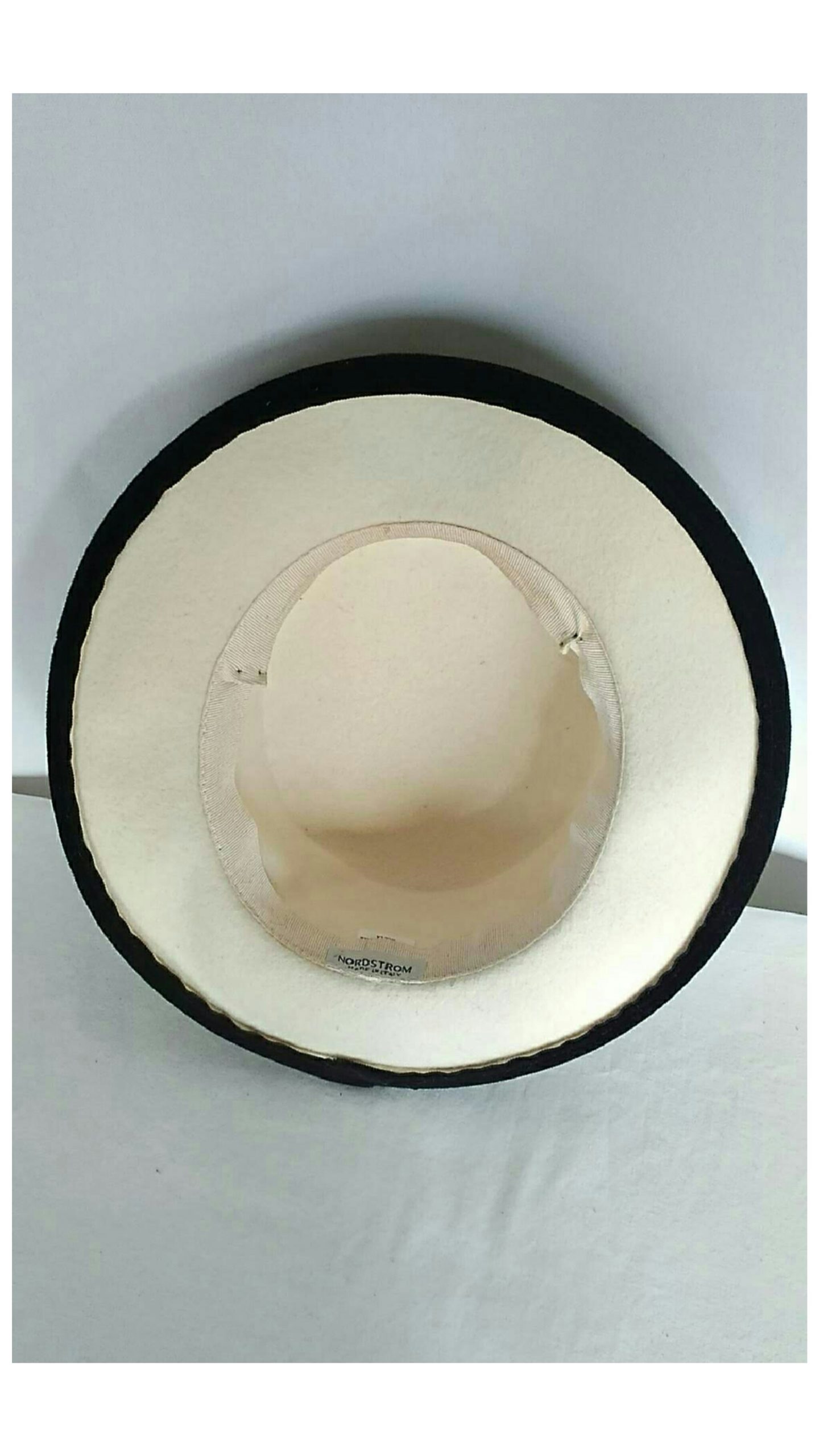 Vintage 1980's Italian made Hat; Winter White Wool and Black Velvet Hat for Nordstrom