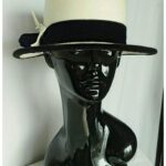 Vintage 1980’s Italian made Hat; Winter White Wool and Black Velvet Hat for Nordstrom